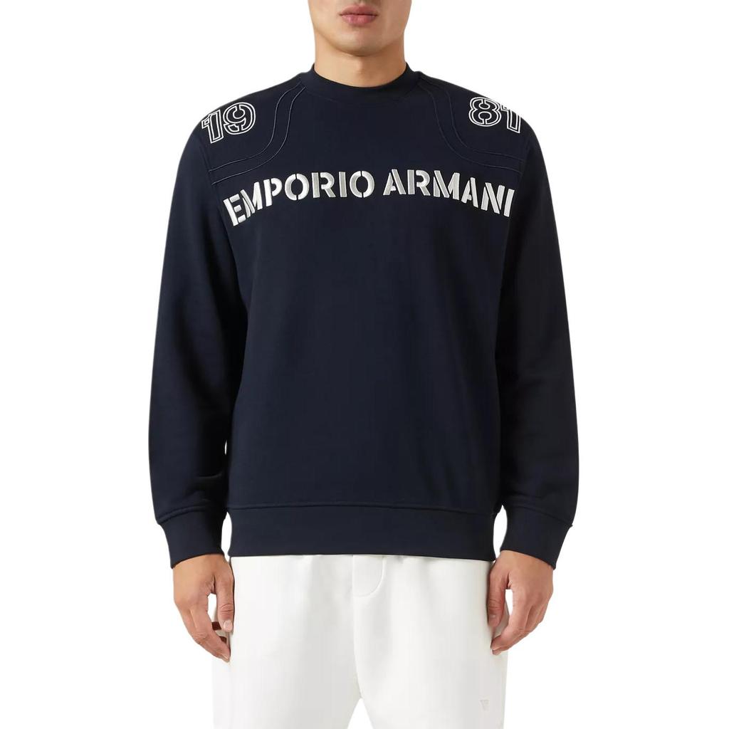 Emporio Armani Мужская толстовка с длинным рукавом и вышитым логотипом, круглый вырез, темно-синяя 6R1ME3-1JWPZ-0920