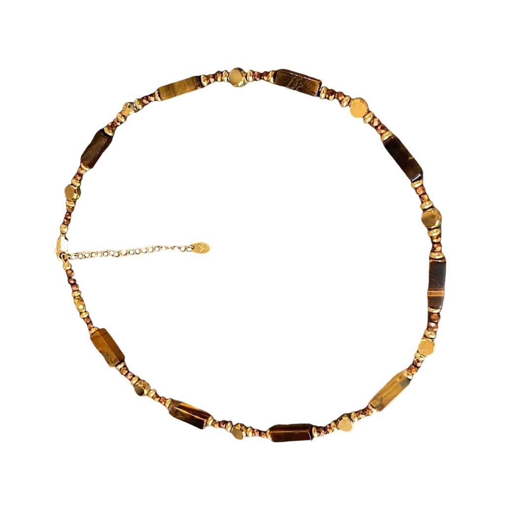 Vintage Natural Tigers Eye Stone Pendant Necklace Choker Adjustable Neckchain for Fashion Enthusiasts and Nature Lovers