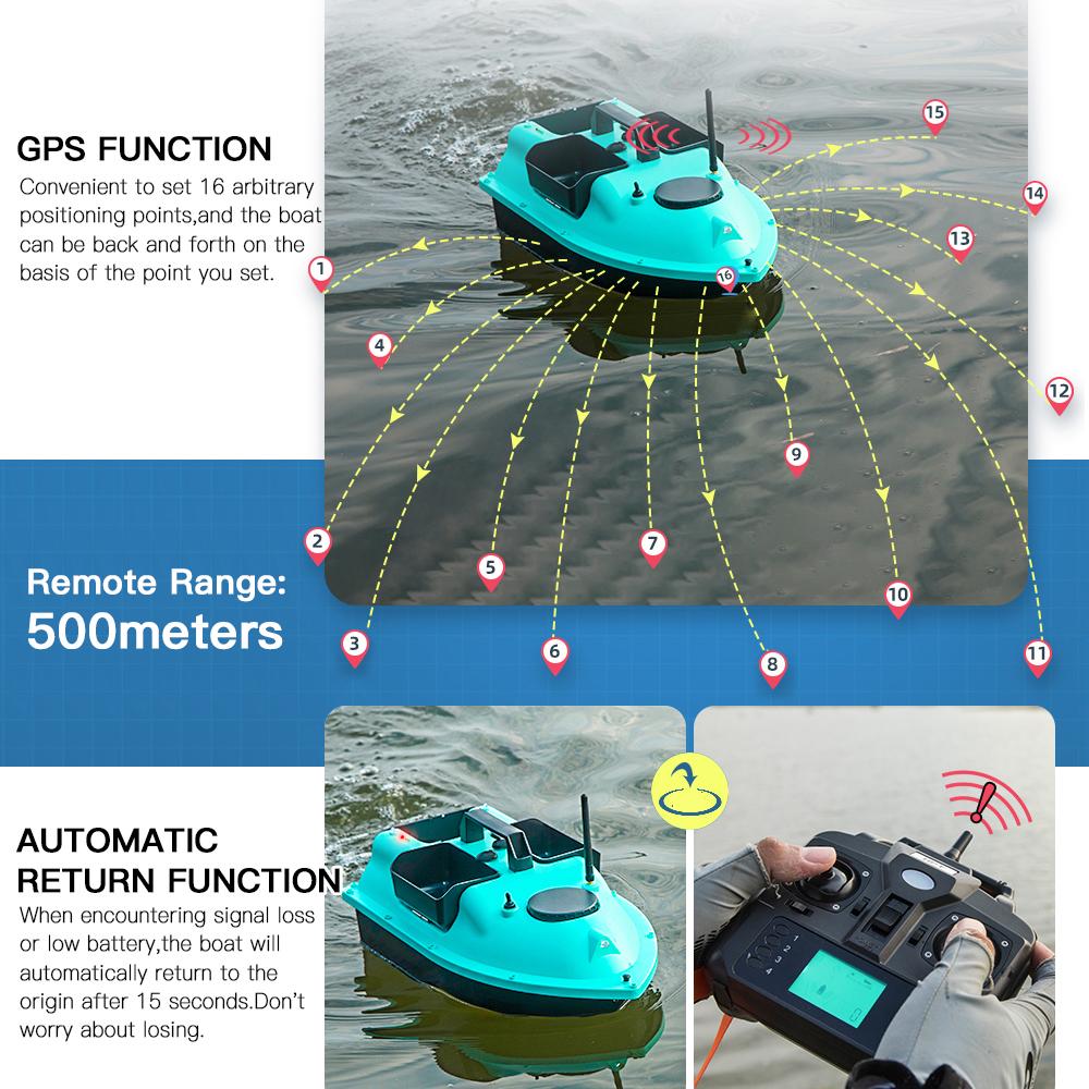 Wireless GPS Fishing Bait Boat with 3 Bait Containers Remo Control Bait Boat with 16-points GPS