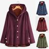 Plus Size Women Winter Warm Solid Button Pockets Thicker Hooded Coat Outwear