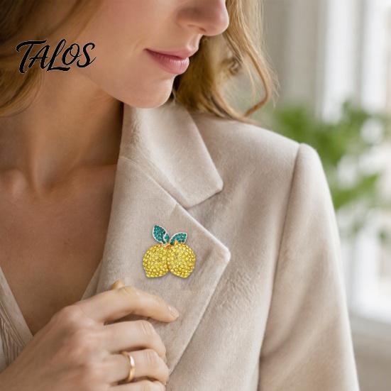 Брошь-булавка в форме фруктов, двойной лимон со стразами, желтый лацканный значок для женщин и мужчин, блестящий значок из сплава для пиджаков и сумок, повседневный наряд