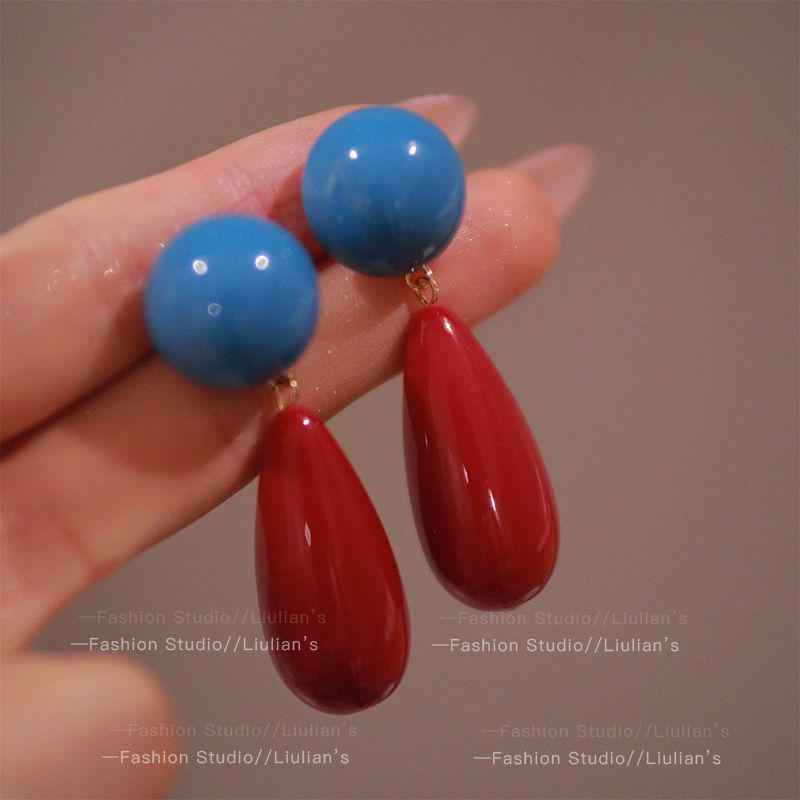 Серьги-клипсы в стиле 80-х в гонконгском стиле красного и синего цвета для непроколотых ушей – Высококлассные французские роскошные серьги-кольца