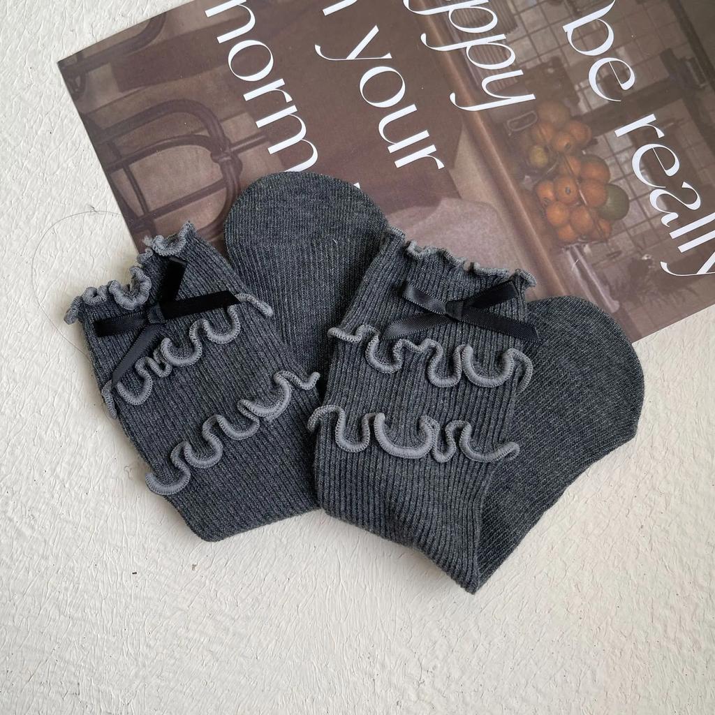 1 пара шикарных осенних носков для девочек из телячьей шерсти, корейские модные носки с оборками и бантом для детей, мягкие хлопковые школьные носки, одежда, аксессуары