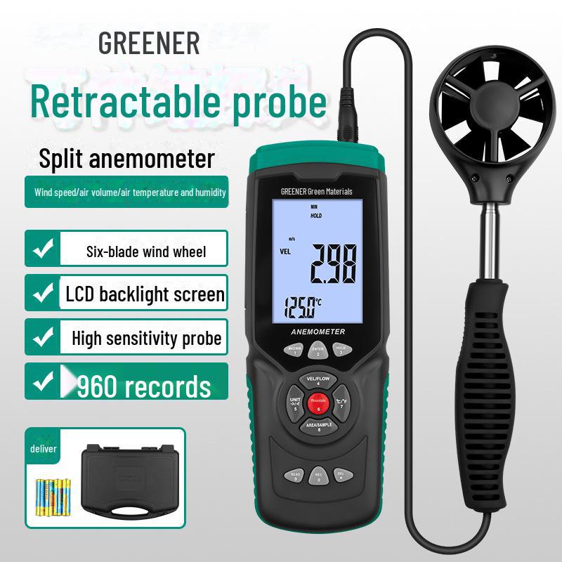 Ручной анемометр Green Forest: Высокоточный тестер скорости ветра, температуры и объема воздуха.