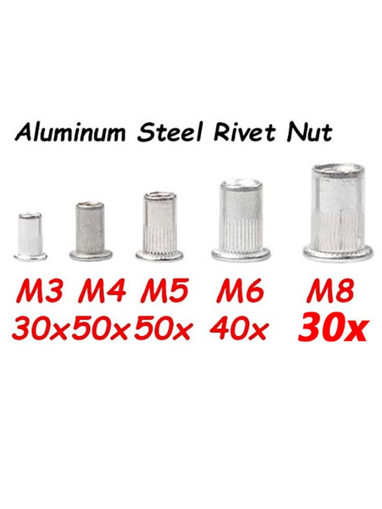 200 шт. Алюминиевые гайки-заклепки / Гайки-заклепки с плоской головкой из углеродистой стали M3/4/5/6/8
