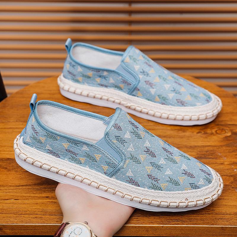 Старые пекинские тканевые туфли мужские с принтом летние дышащие ленивые на одном педале туфли Доудоу мужские на мягкой подошве льняные туфли рыбака