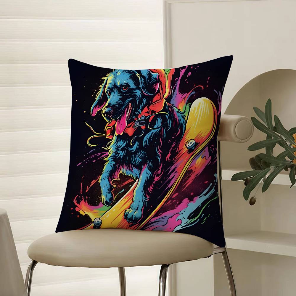 Retro Style Trendy Artistic Dog Pattern Pillow Case Comfort Sofa Bed Silky elegant Invisible zipper Decorative cushion cover