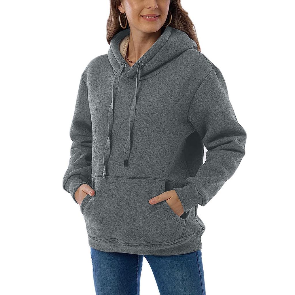 Женская зимняя толстовка, женская теплая спортивная толстовка с капюшоном и карманами из овечьего флиса, куртка