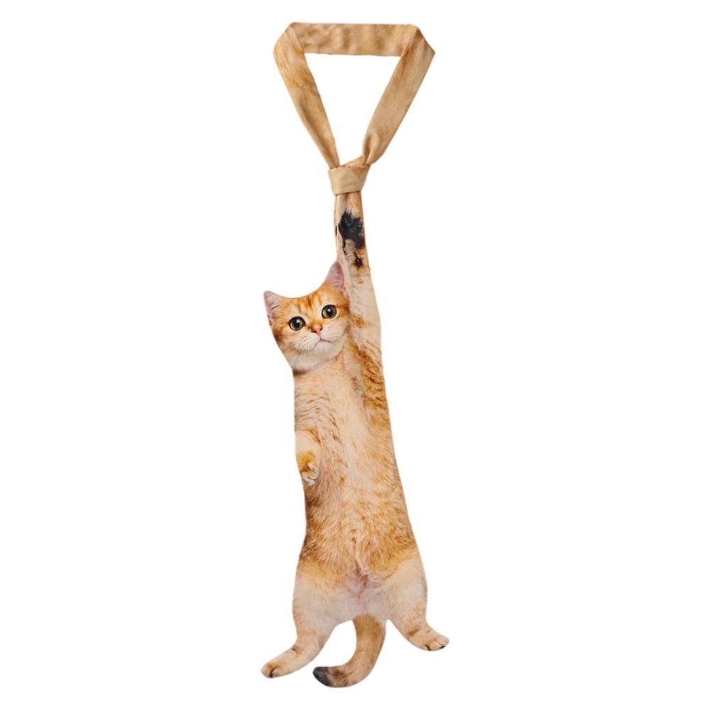 3D Кошка Кошачьей формы Унисекс Галстук Животный Рисунок Новинка Котёнок Галстук на шею Реалистичная Атласная Ткань Креативный Галстук на шею Для вечеринки Свадьбы