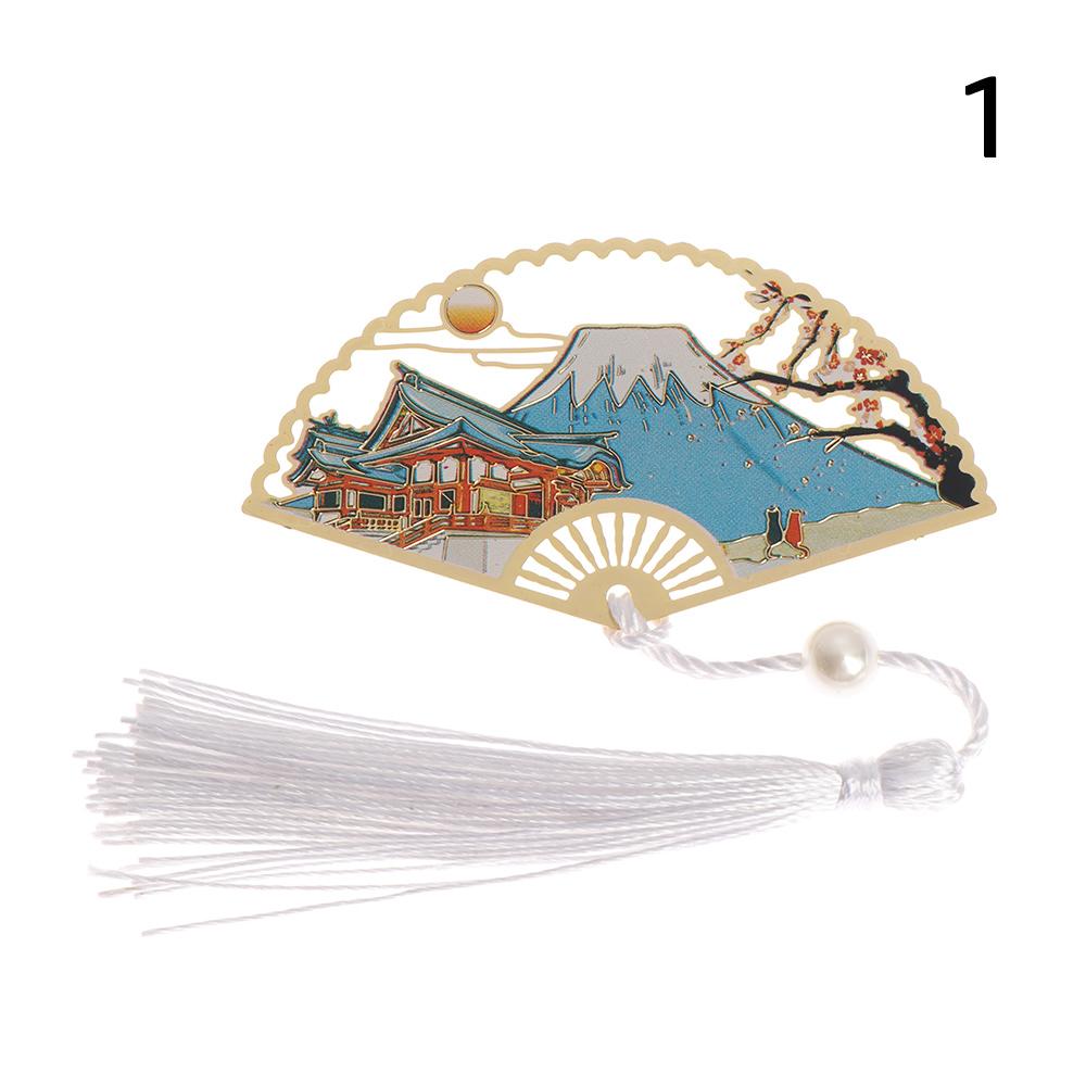 Supplies Retro Tassel Crane Flower Book Clip Brass Bookmark Folding Fan Shape Pagination Mark