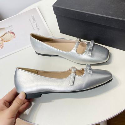 Французский нишевый дизайн, туфли-лодочки с бантом и вырезом, на плоской подошве, женские, новые 2025, неглубокие, на мягкой подошве, туфли бабушкины, ladyshoes