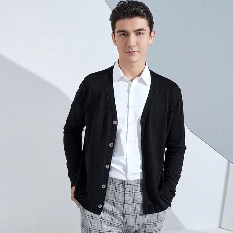 Вязаный кардиган мужской короткий однотонный свитер-куртка деловой V-образный вырез базовая рубашка весна и осень годы осень и зима тренд