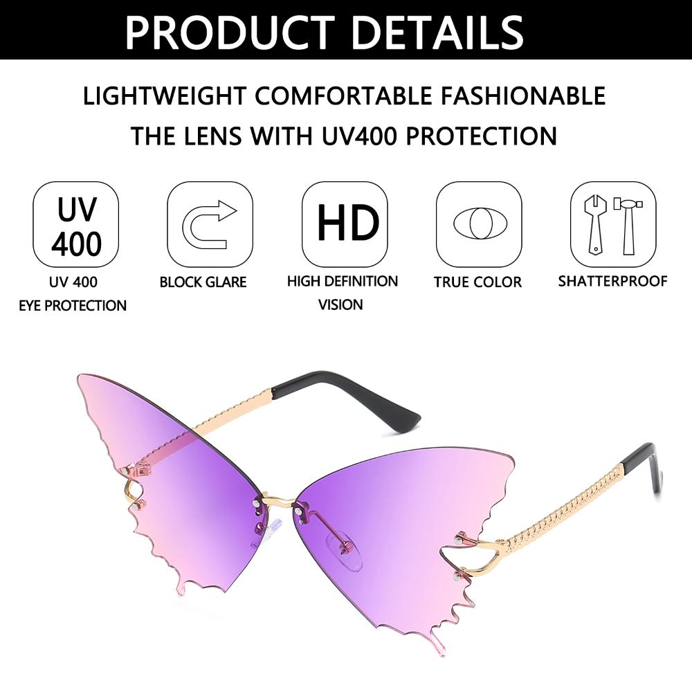 Women Fashion Metal Butterfly Sunglasses Retro Sun Glasses Rimless Sunglasses UV protection