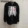 Spring Fall Winter Hooded Cardigan Sweater Women's Large Size Loose Skull Printed Zipper Long Sleeve Zipper Coats Streetwear