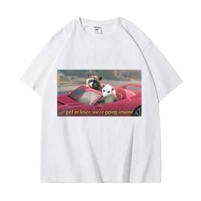 Повседневная футболка из 100% хлопка Get In Loser We're Going Insane, футболка с принтом енота и опоссума, женские футболки унисекс с короткими рукавами