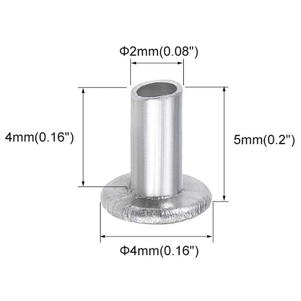 100 шт. M2 M2.5 M3 Полутрубчатые заклепки Серебристый тон Цилиндрический стержень Алюминий Плоская полукруглая головка
