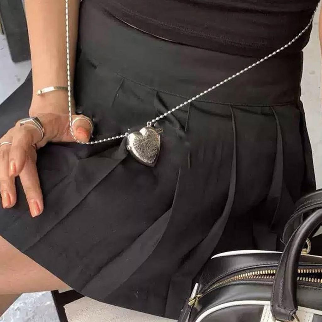 Длинная цепочка Сердце Сумка-кроссбоди Ожерелье Уникальные тисненые цветы Цепочка на шею Регулируемая длина Банкетный чокер Ювелирные изделия