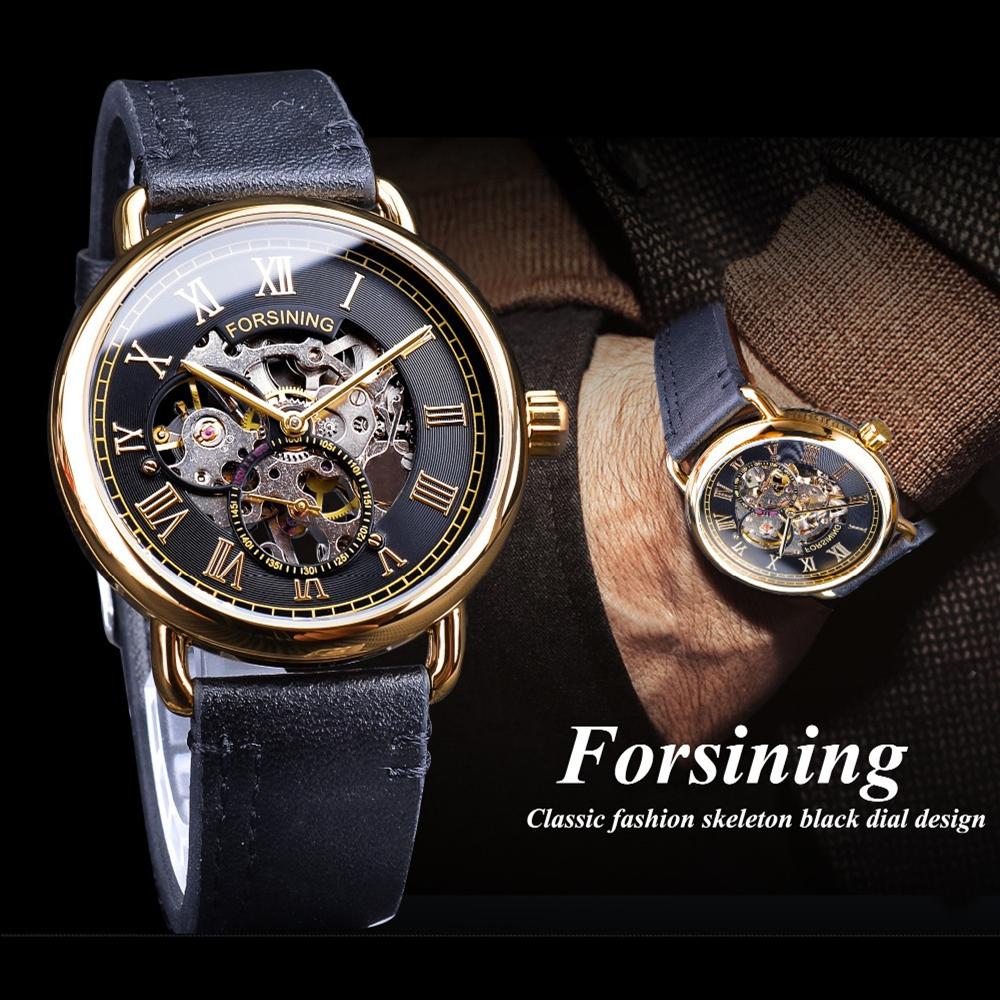 Новые мужские часы Forsinging, повседневные полые мужские автоматические механические часы с римским циферблатом, полуавтоматические светящиеся водонепроницаемые