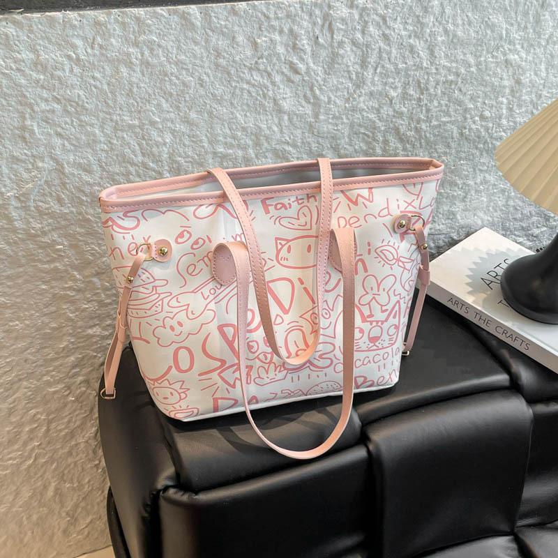 Граффити Модная Принтованная Сумка Женская Личность Повседневная Большая Вместимость Сумка Через Плечо Студенческая Сумка-Тоут для Поездок на Учебу