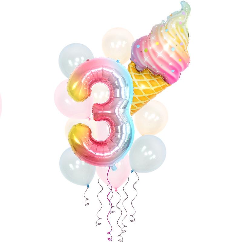Мороженое День рождения Украшения Детские игрушки Baby Shower Одноразовая посуда Бумажные тарелки Стаканы Воздушные шары Флаги Товары для вечеринок
