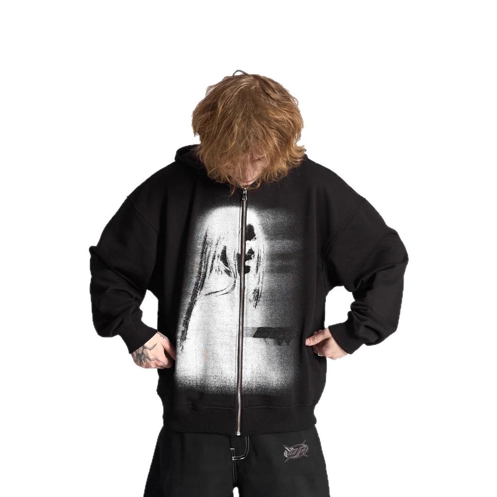 2025 Cross-Border Hooded Cardigan: Unisex Dark Print Streetwear Sweatshirt