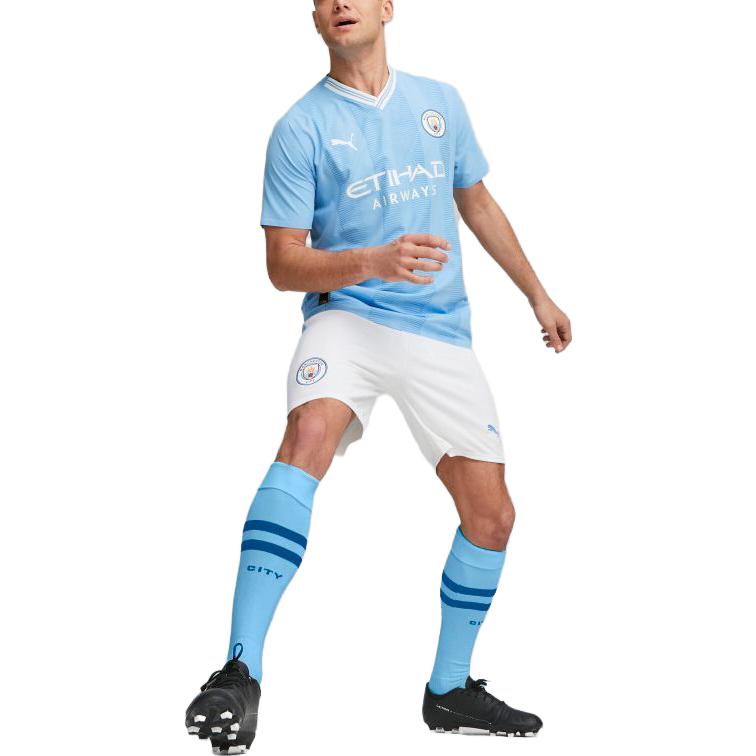 Puma Manchester City Home с v-образным вырезом и логотипом с принтом Player Edition, мужские трикотажные изделия с короткими рукавами, синие 770437-01