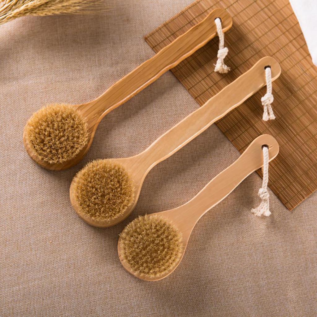 Bamboo Bristle Bath Shower Brush Body Back Massage Scrubber Skin Cleaning Tool