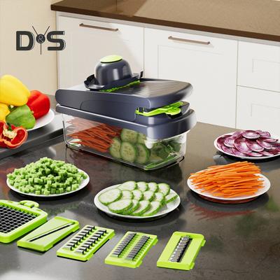 Измельчитель овощей 14 в 1, набор из нержавеющей стали, измельчитель лука с контейнером, овощерезка для кухни Essential