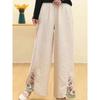 Women's Spring and Summer Chinese Retro Loose Pants Elastic Waist Comfortable Embroidery Wide Leg Pants