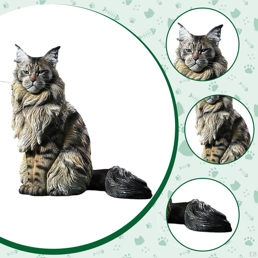 Фигурка кота мейн-куна, украшение для газона, компактная реалистичная скульптура, смола, статуя животного для двора