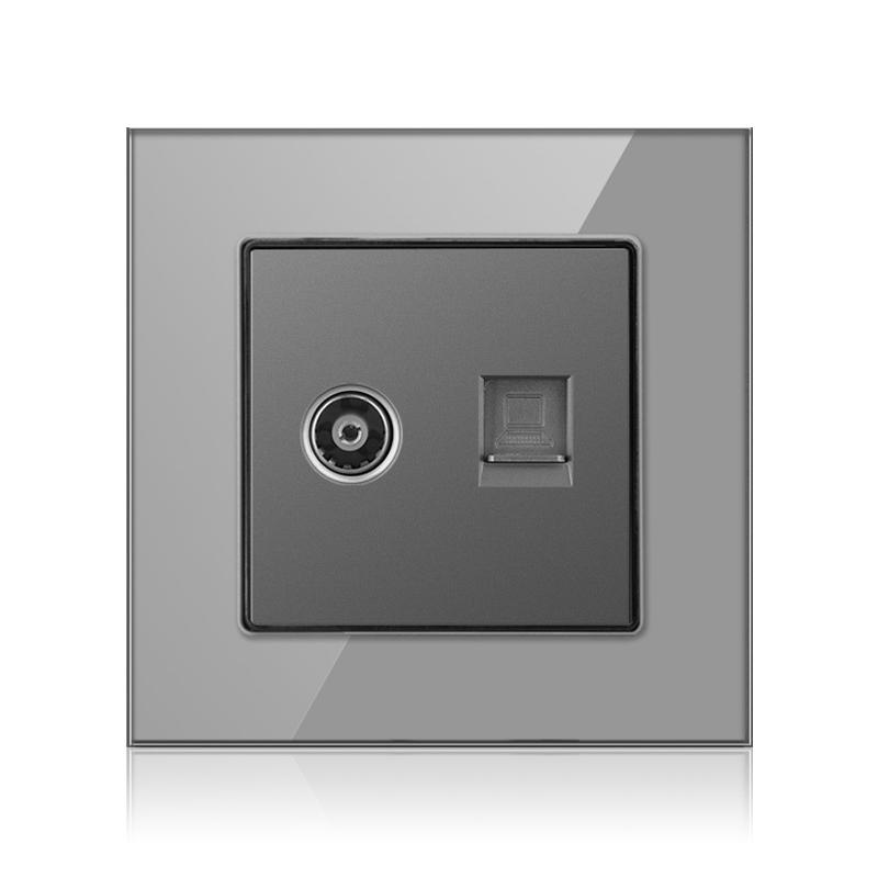 Cat6 Rj45 настенная розетка сетевая розетка с телевизором настенная двойная розетка для передачи данных телефонная панель из закаленного стекла настенная компьютерная сетевая розетка