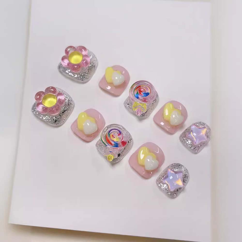 Мультяшные детские накладные ногти с цветами, детские накладные ногти с цветами, детское наращивание накладных ногтей, детские накладные ногти, детские игрушки