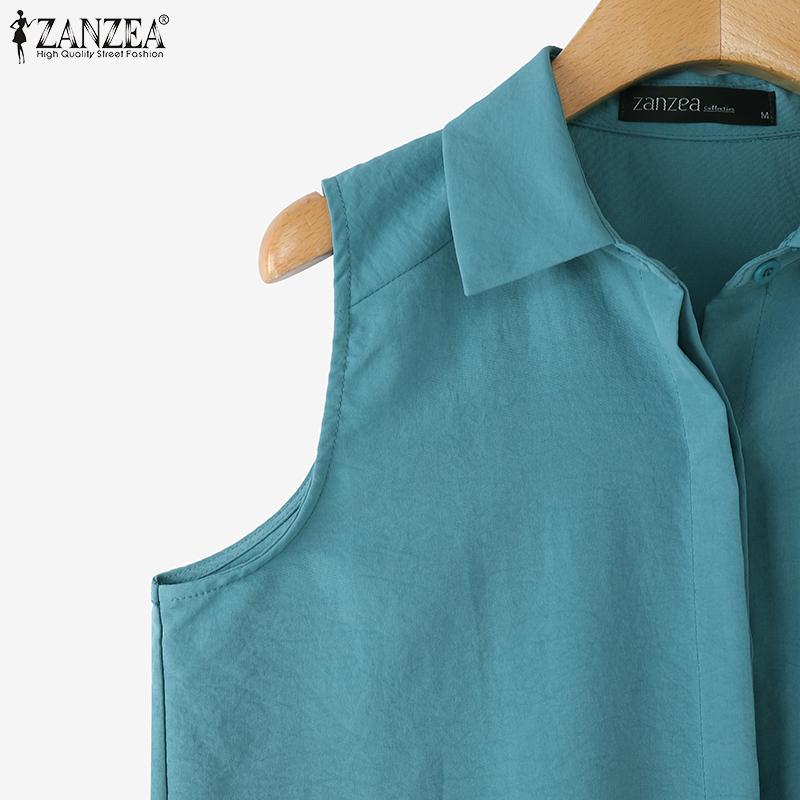 ZANZEA Женские классические летние повседневные топы-безрукавки с воротником