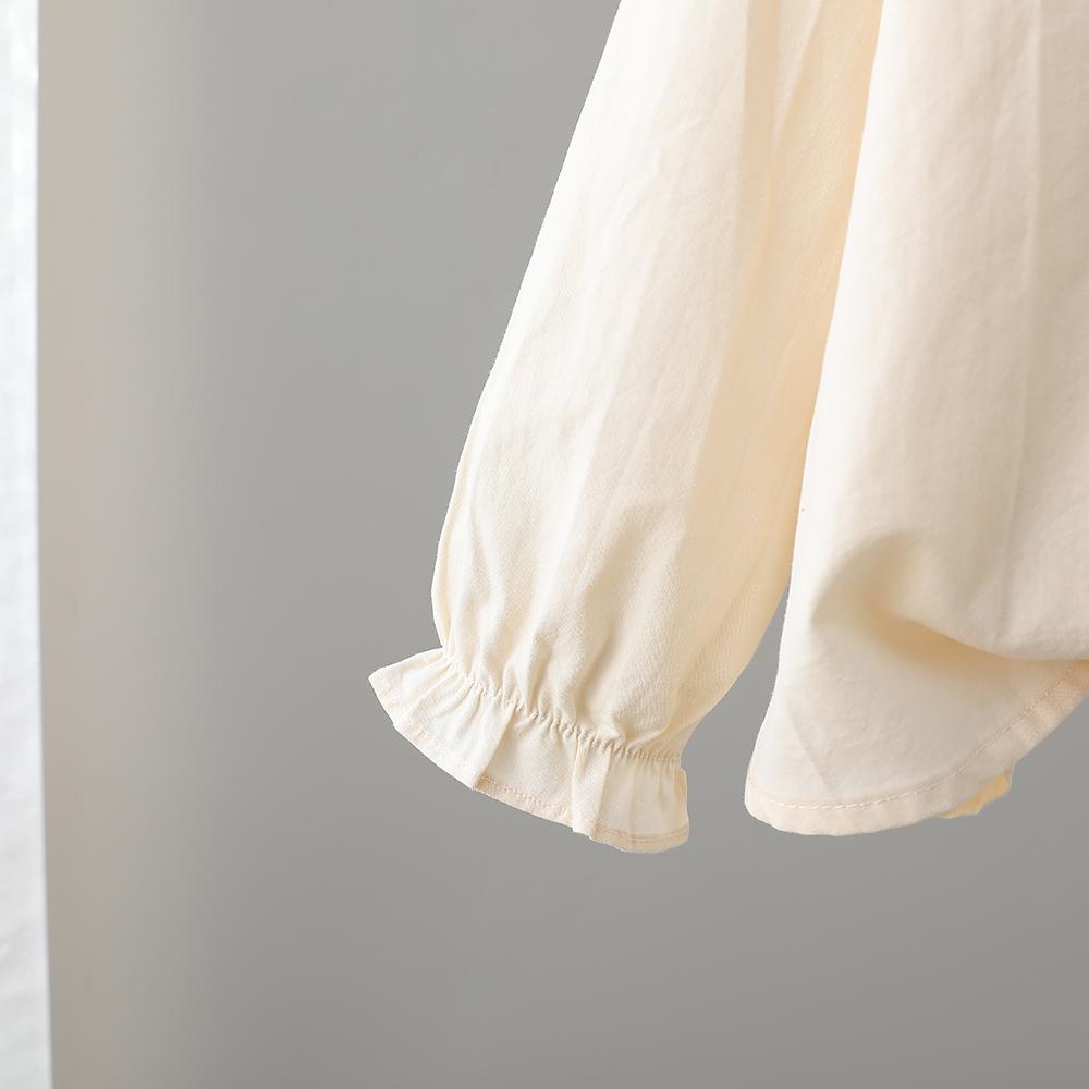 Бежевая блузка для девочки с цветочной вышивкой и кружевом, воротник Питер Пэн, весна-осень, 2-6 лет, одежда для девочек