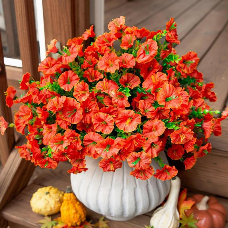 4 пучка искусственных цветов для улицы, поддельные цветы, реалистичный бонсай-кустарник, садовый домашний декор, ипомея, яркие