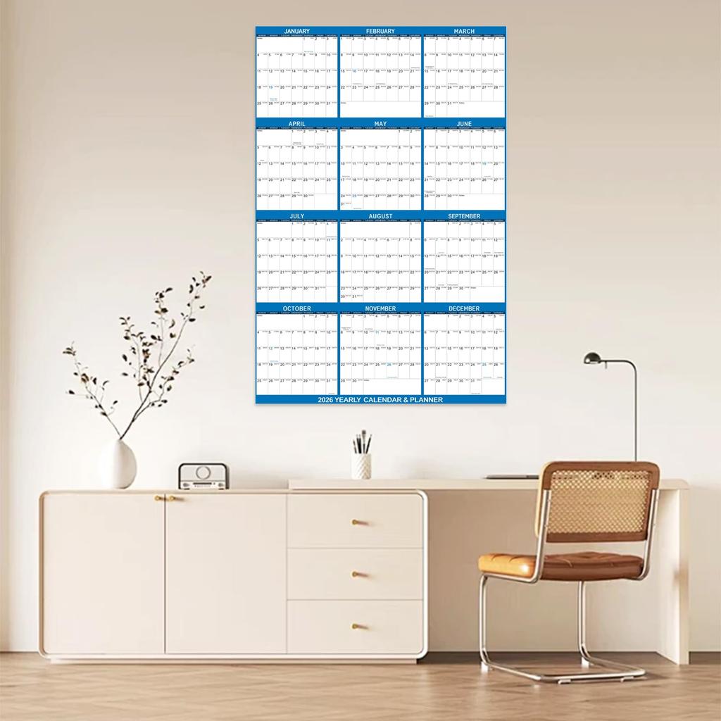 Dry Erase 2026 Wall Calendar 32" x 48" Large 12 Month Yearly Planner with Reversible Vertical Horizontal Design Waterproof Reusable Film for Office