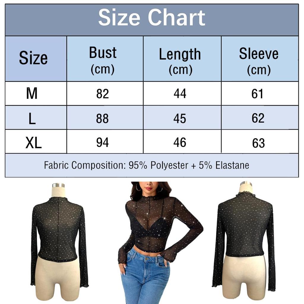 Getrays Прозрачная сетка с блестящим длинным многослойным топом Женская футболка с пайетками, рукавами, тонкая, черная, просвечивающая, стройнящая, стильная,