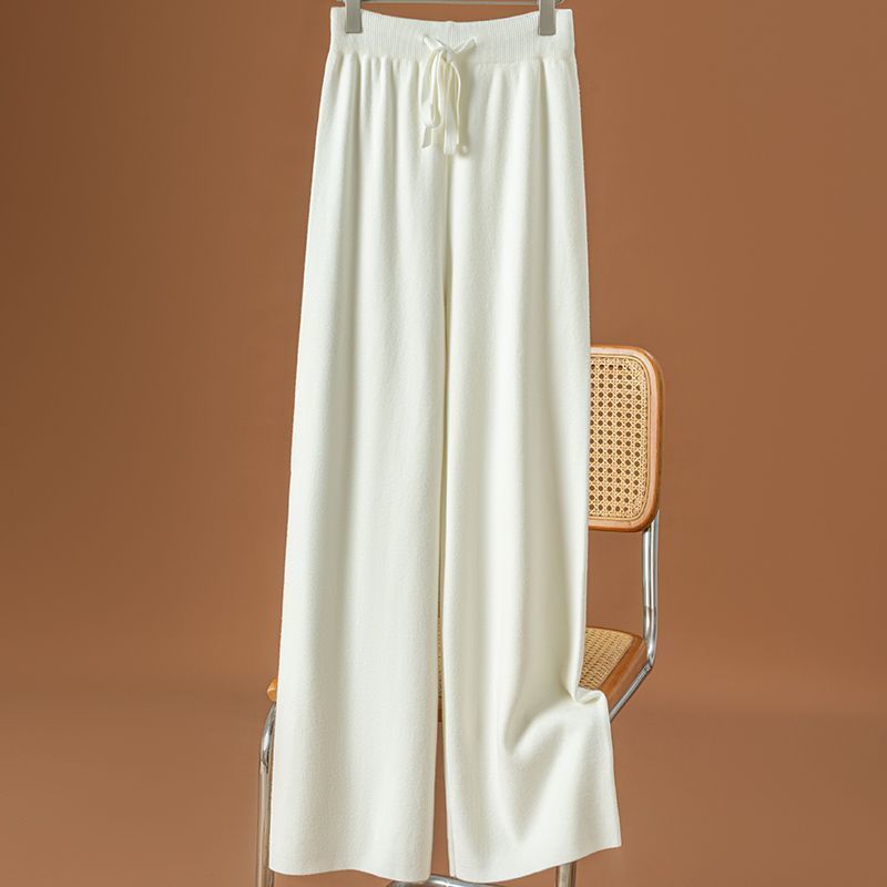 Thick Warm Knitted Casual Chic Basic Soft Elastic High Waist Women's Pants Korean Fashion Straight Ankle-Length Pants For Women