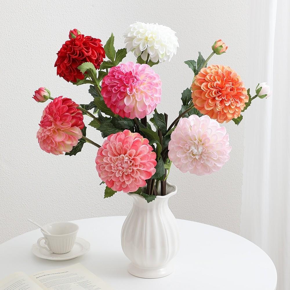 Pink Artificial Dahlia Flowers 2 Heads Artificial Faux Plants Home Decoration