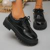 Fashion Women's Platform Oxford Shoes Fashion Black PU Leather Lace Up Office Work Shoes Woman Round Toe Chunky Heel Dress Loafers 2025