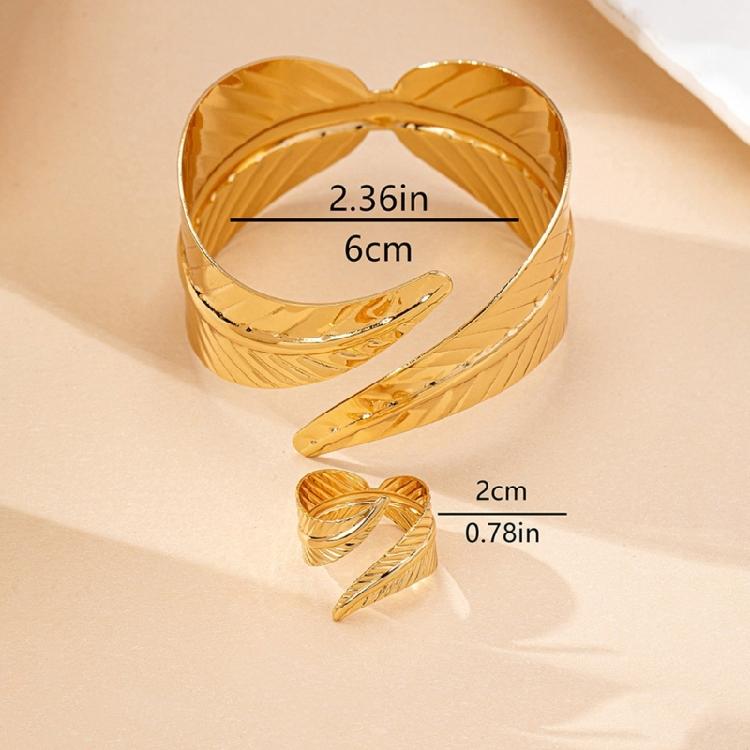 2 шт. Геометрические браслеты-манжеты с листьями и кольцо Модный праздничный набор украшений Трендовые аксессуары для вечеринок и фестивалей