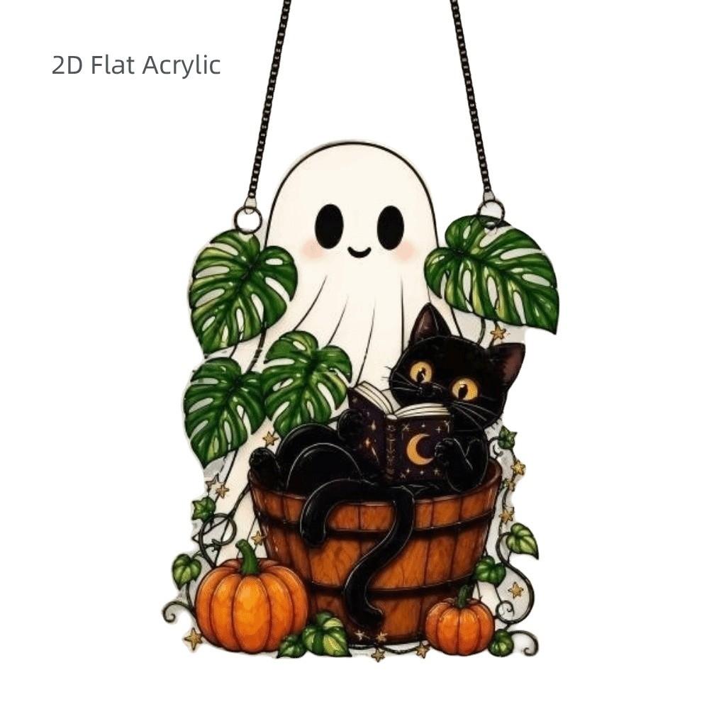 Pumpkin Cat Halloween Ghost Ornaments Colorful Window Hanging Decoration Sun Catcher Outdoor