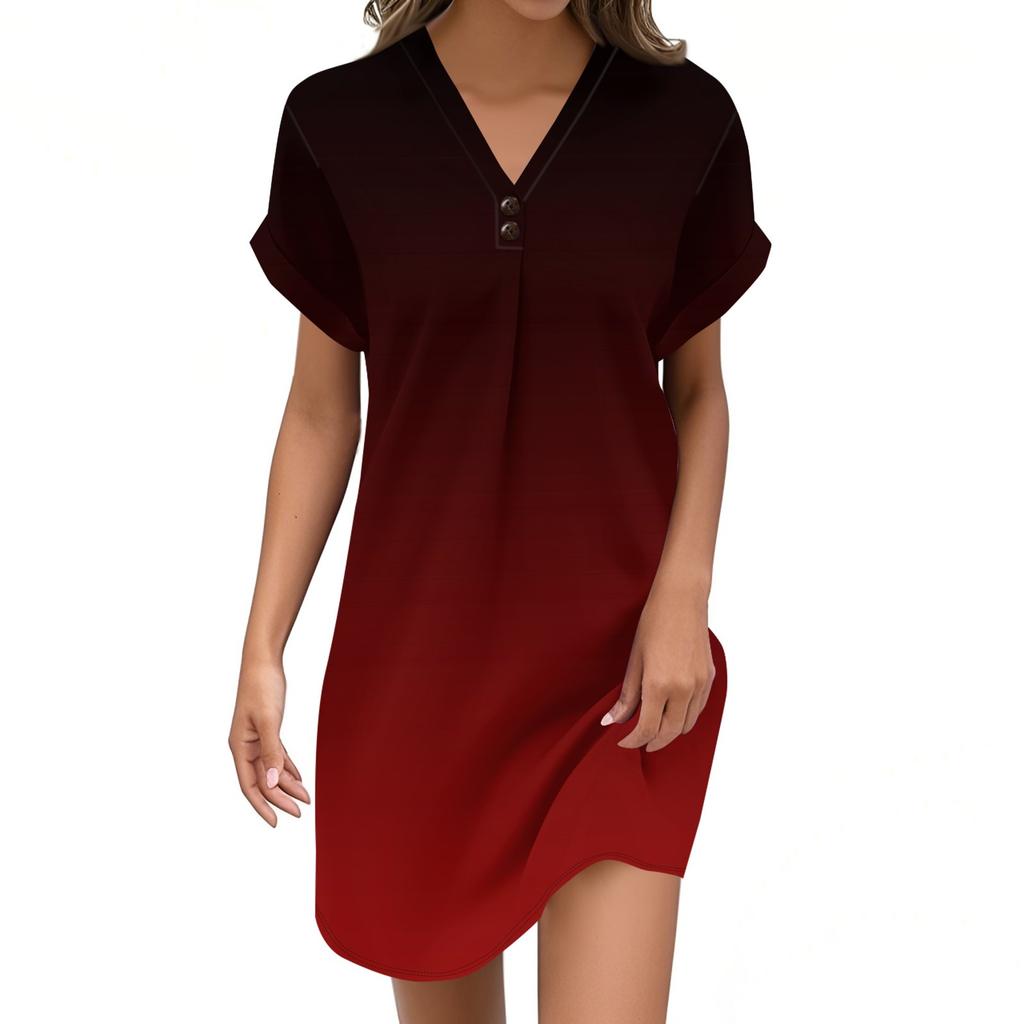 Женский модный джемпер с V-образным вырезом и градиентным принтом, повседневное платье на пуговицах