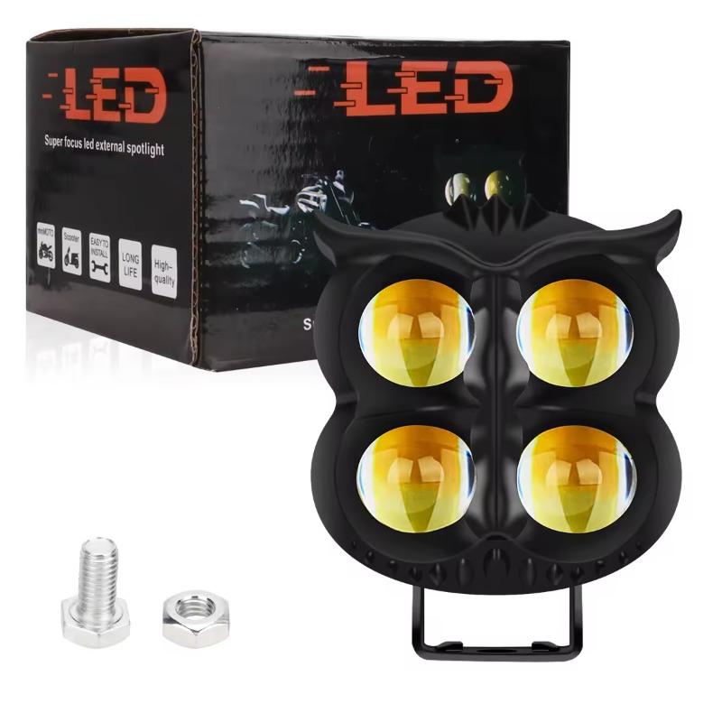Motorcycle Headlight LED Spot Light Owl Shape 4 Light Modes 12V-80V Dual Color White Yellow Strobe Fog Light Motorbike Lamp