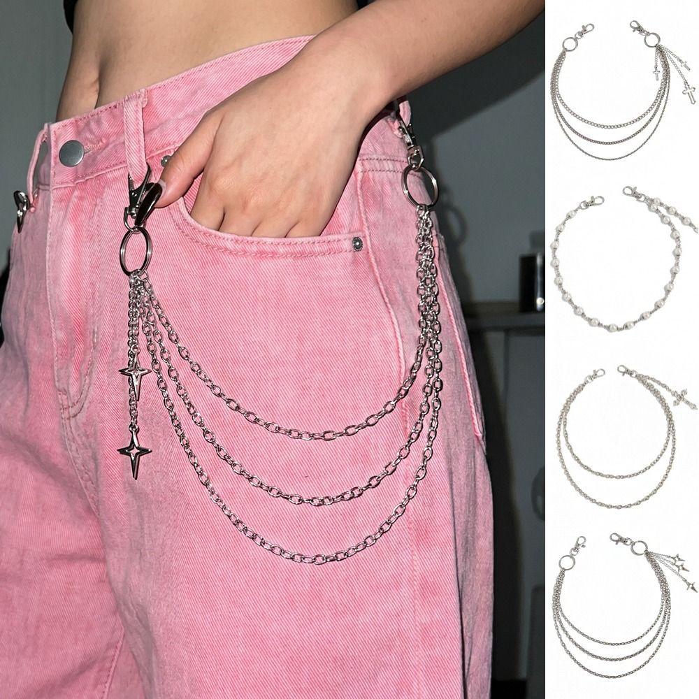 Zinc Zinc Zinc Alloy Star Pendant Pants Chain Pearl Metal Waist Chain Cool Bag Chain Male