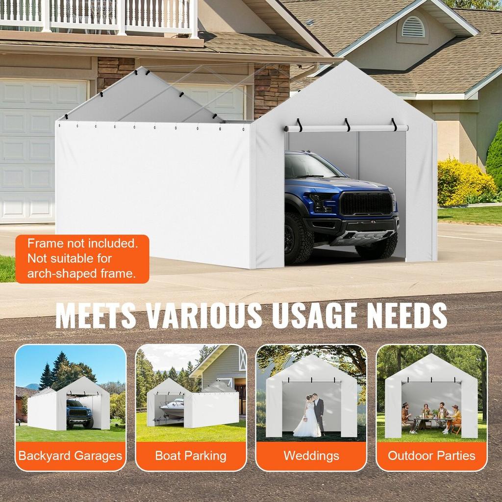 Carport Replacement Canopy Cover Side Wall 10 x 20 ft, Garage Tent Shelter Tarp Heavy-Duty Waterproof & UV Protected, Easy Installation with Ball