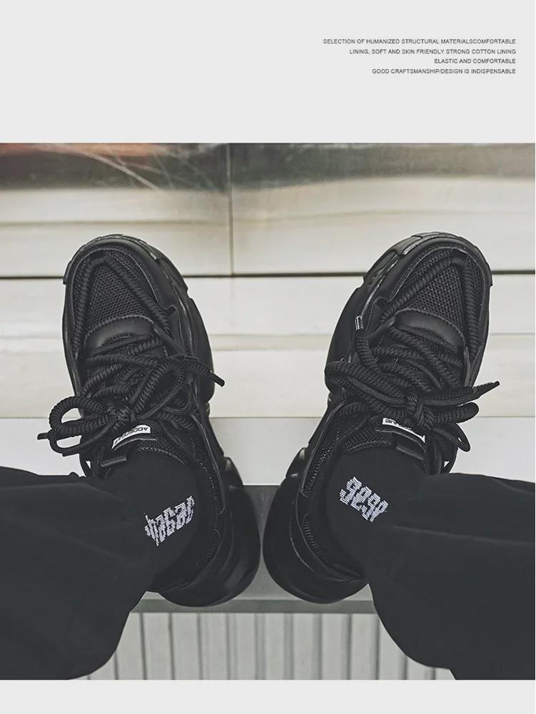 Men's Fashionable Mesh Breathable Dad Shoes - Casual Thick-Soled Running Sneakers