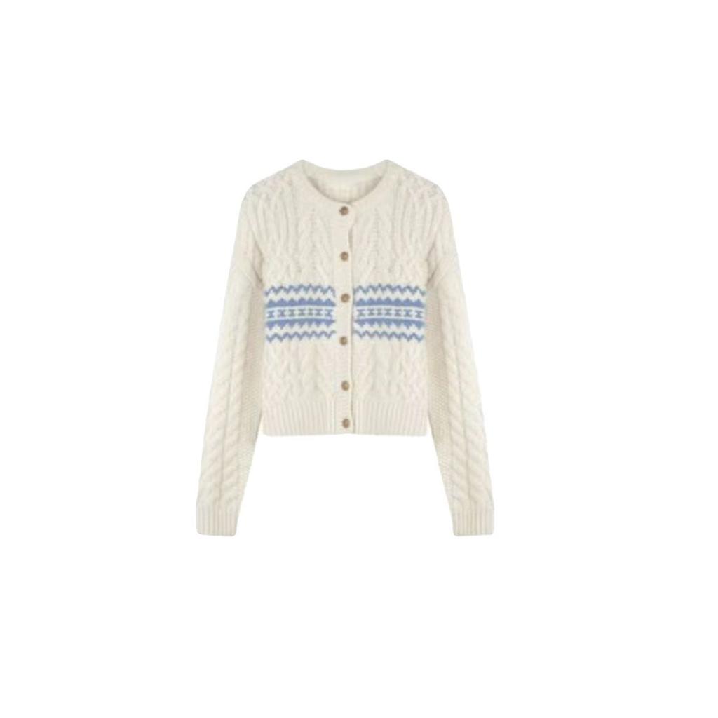 Овечья шерсть ретро цвет контраст японский ленивый ветер свободные жареные переплетения теста кардиган свитер пальто женщины