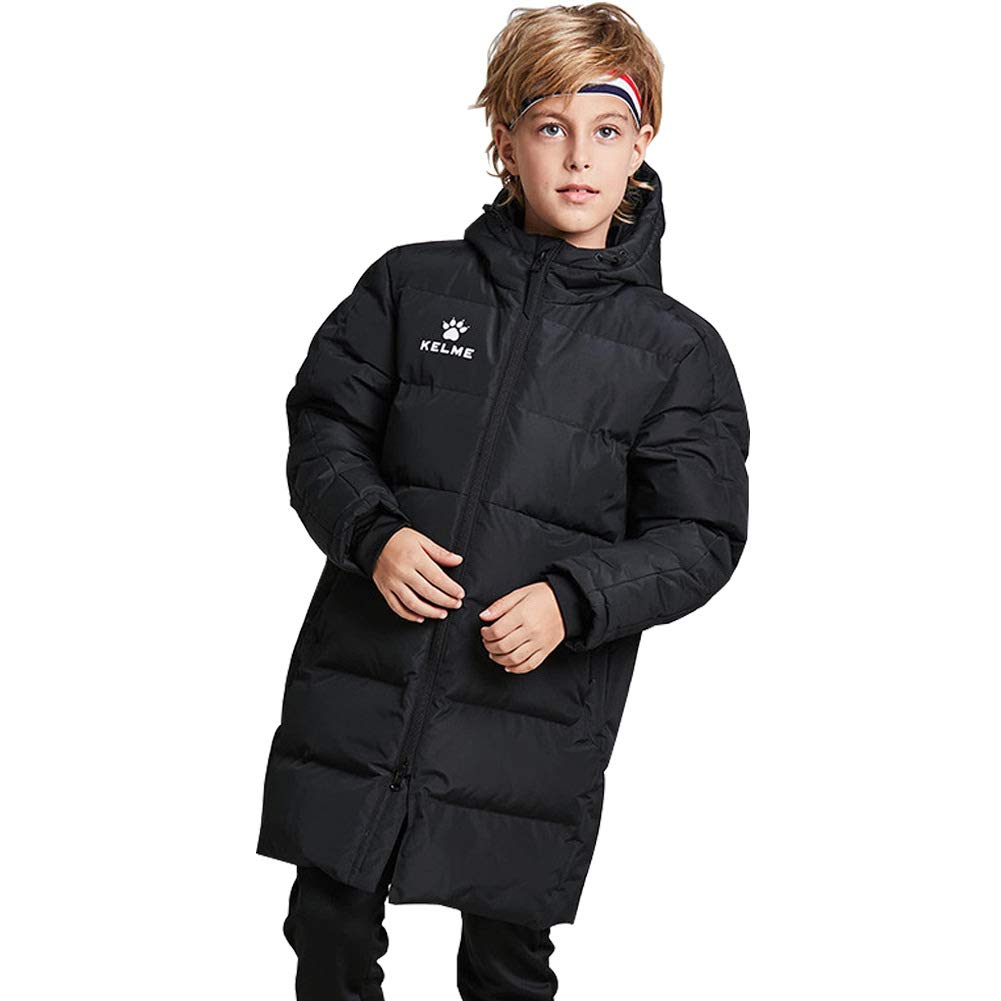 Kelme Children's Long Training Coat, Cold Weather Soccer and Outdoor Coat (Black, 130cm)