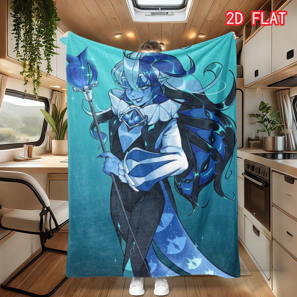 Cookie Run Kingdom Shadow Milk Cookie Flannel Blanket, Purple Magical Wizard Starry Background Cozy Throw